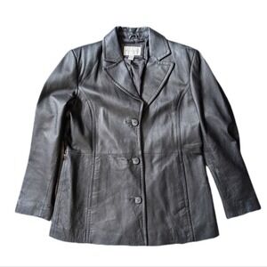 Vintage 90s Classic Grunge Worn In Black Button Up Leather Blazer Jacket